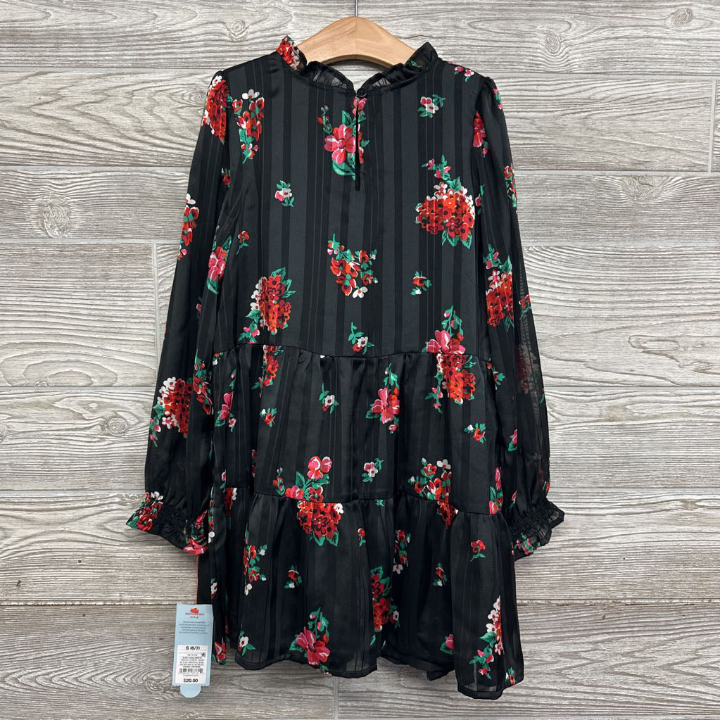 NEW LS Dress Flowers Stripes 6-7