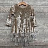LS Crushed Velvet Dress Lace Trim 3T