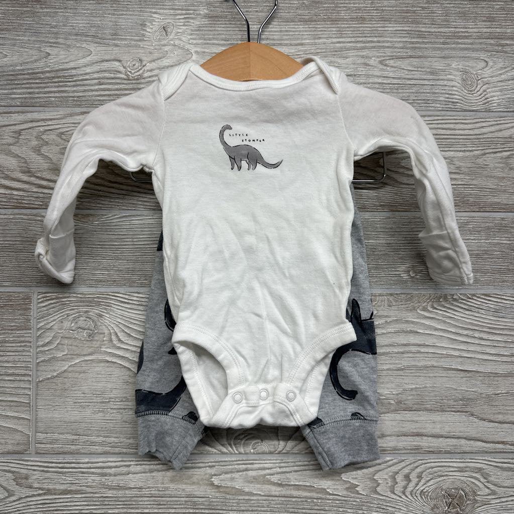 LS Bodysuit Little Stomper, Full Zip Hoodie & French Terry Joggers Dinosaurs 3M