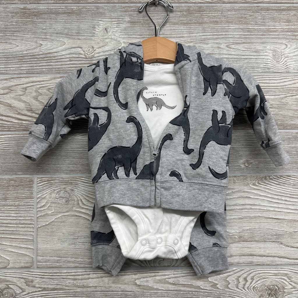 LS Bodysuit Little Stomper, Full Zip Hoodie & French Terry Joggers Dinosaurs 3M