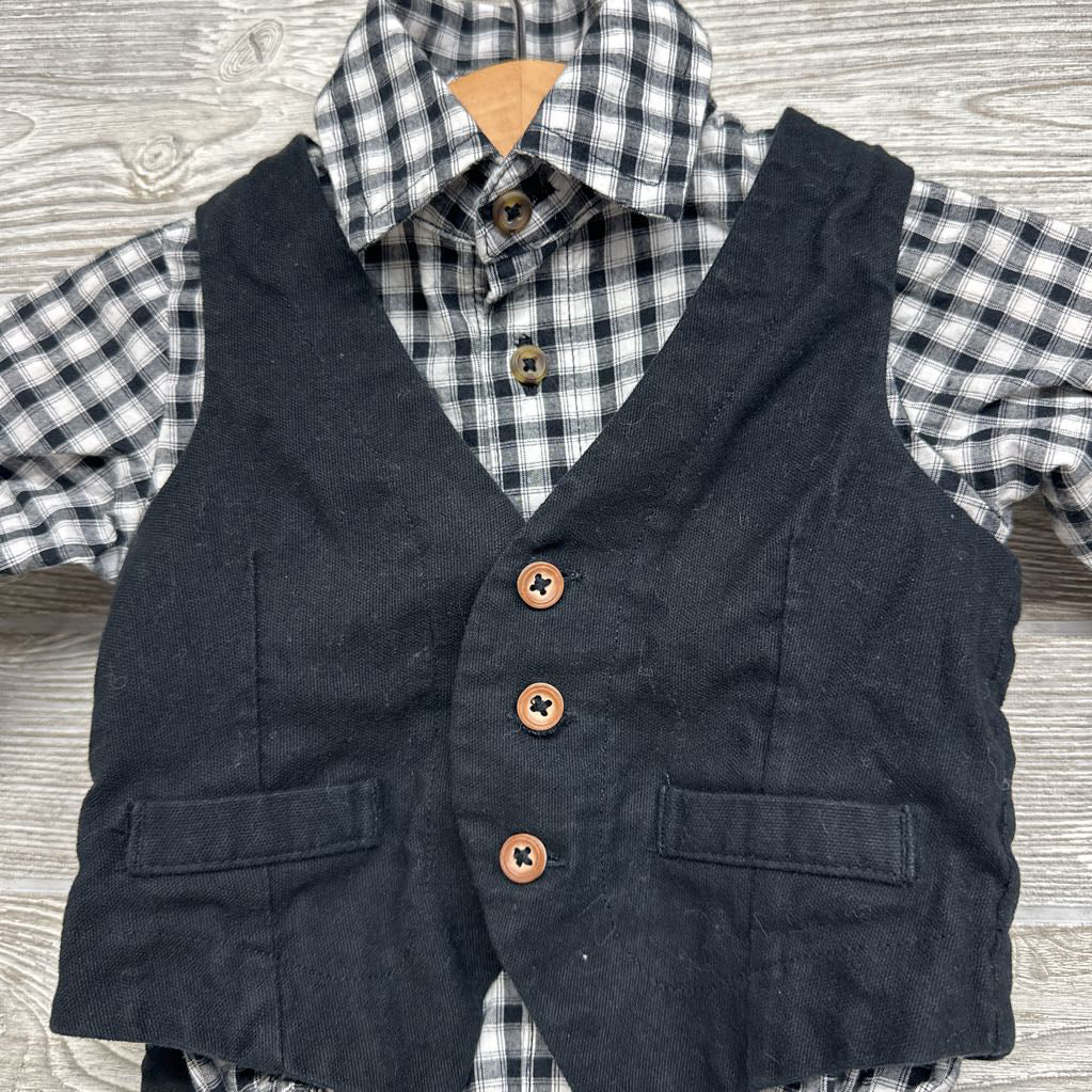 LS Plaid Button Up Bodysuit, Vest & Pants 3M