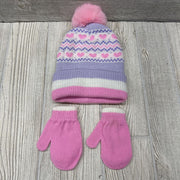 Winter Hat W/ Pom Hearts & Mittens