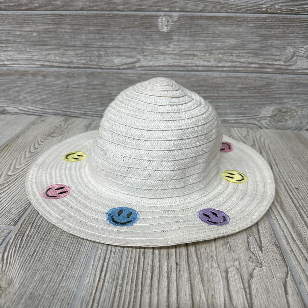 Straw Hat Embroidered Smiley Faces