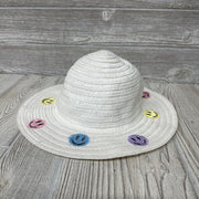 Straw Hat Embroidered Smiley Faces