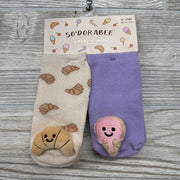 NEW 2 Pair 3d Socks Croissant & Ice Cream Cone