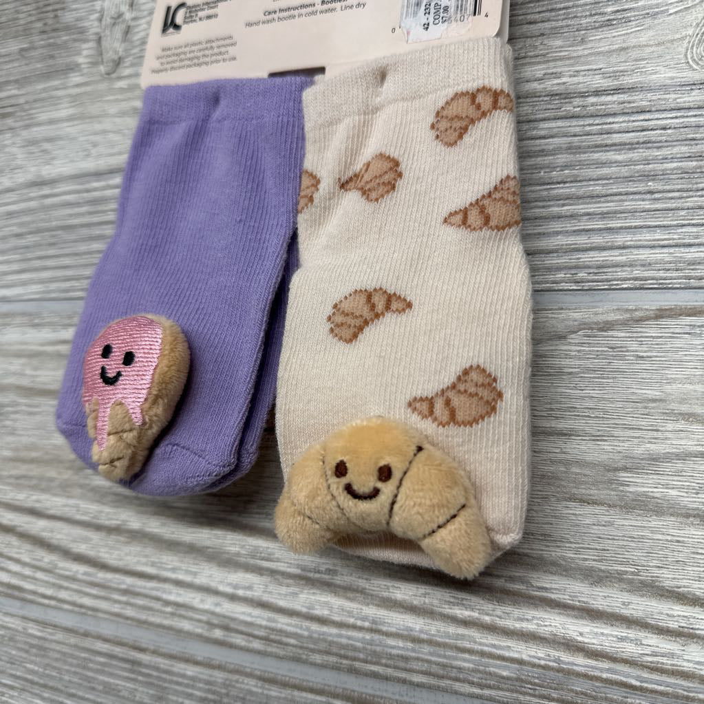 NEW 2 Pair 3d Socks Croissant & Ice Cream Cone