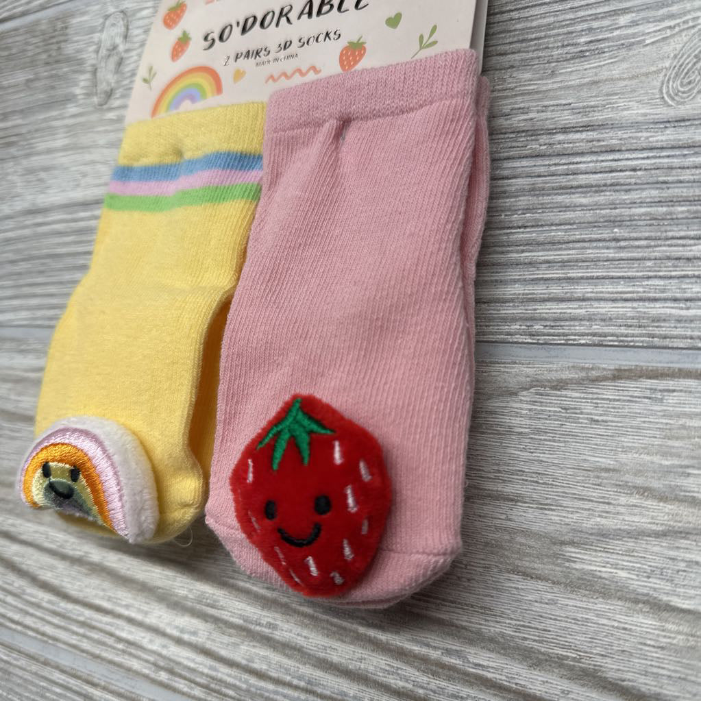 NEW 2 Pair 3d Socks Rainbow & Strawberry