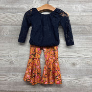 LS Lace Bodysuit & Bell Bottom Pants Flowers 12-18M