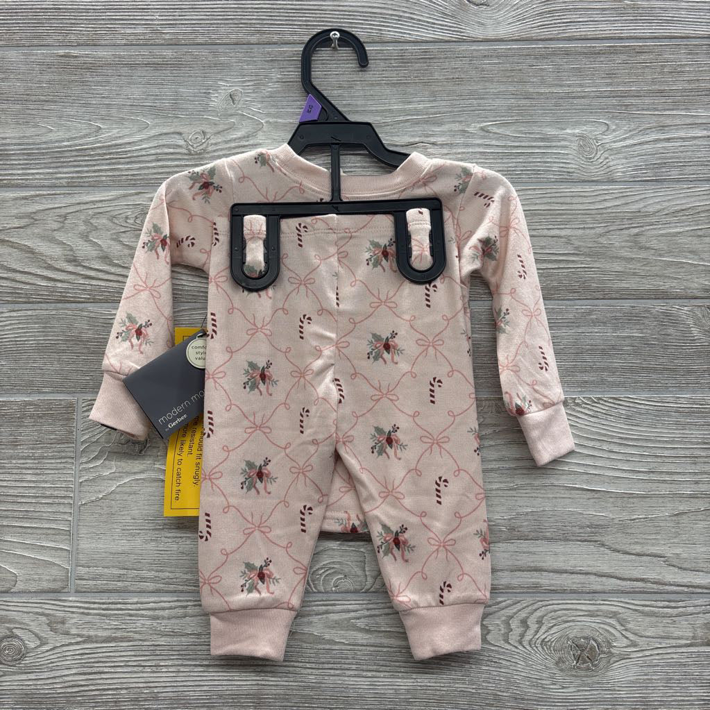 NEW 2 Pc LS PJs Candy Canes Bows 12M