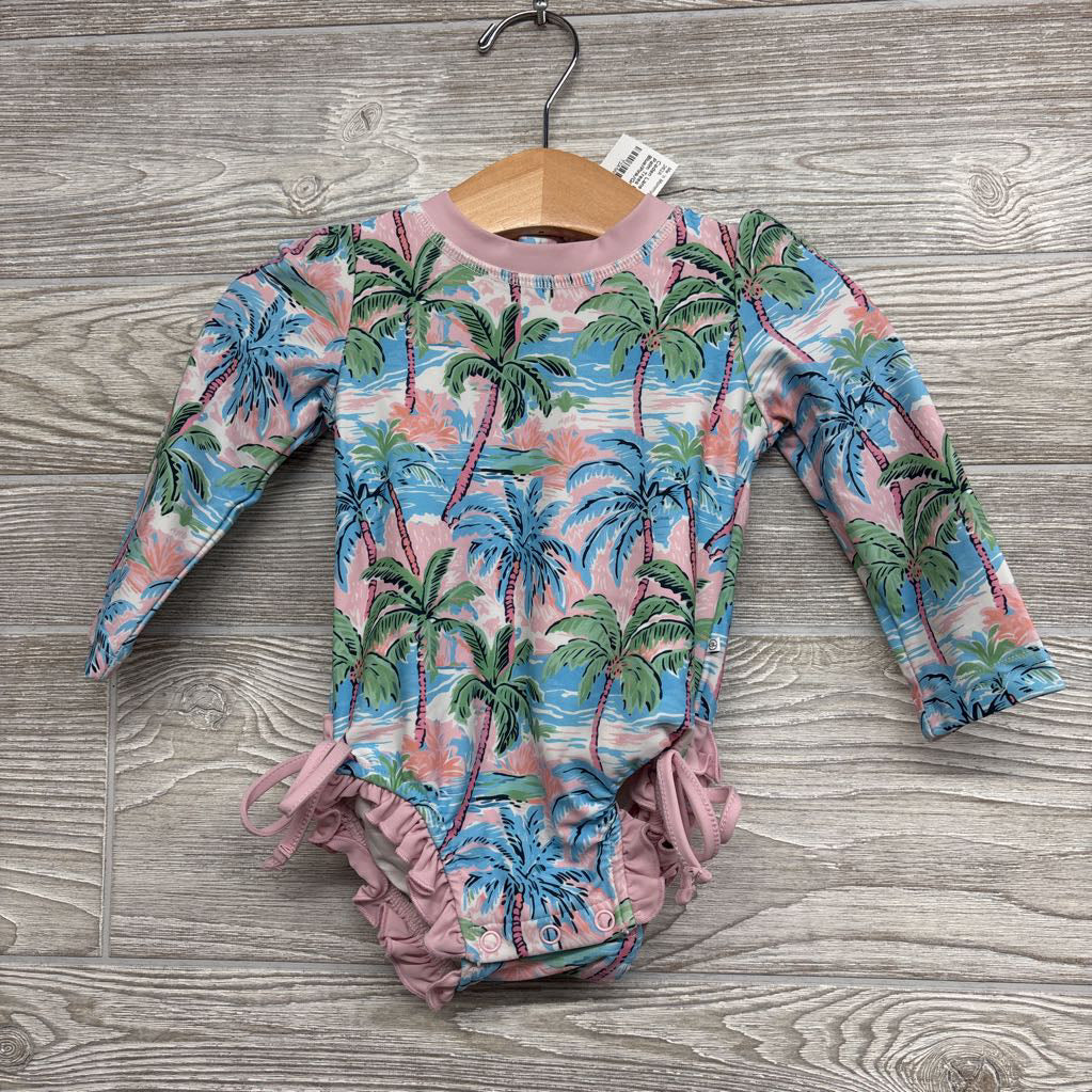 LS Swimsuit Palm Trees Ruffle Butt 6-12M