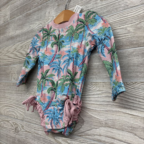 LS Swimsuit Palm Trees Ruffle Butt 6-12M