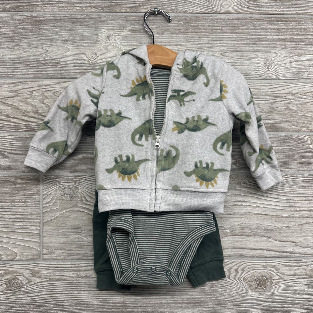 Full Zip Fleece Hoodie Dinosaurs, LS Bodysuit Stripes & Pants 6M