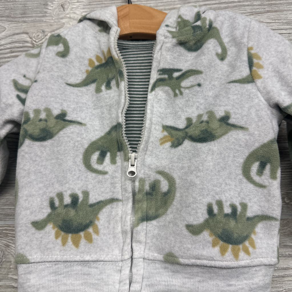 Full Zip Fleece Hoodie Dinosaurs, LS Bodysuit Stripes & Pants 6M