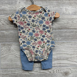 Collard Crew, Bodysuit W/ Flowers & Ribbed Pants 3M