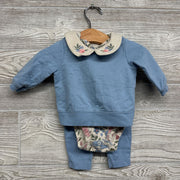 Collard Crew, Bodysuit W/ Flowers & Ribbed Pants 3M