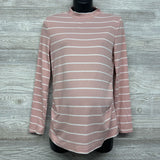 LS Ribbed Ruched Mock Neck Shirt Stripes Large