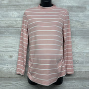 LS Ribbed Ruched Mock Neck Shirt Stripes Large
