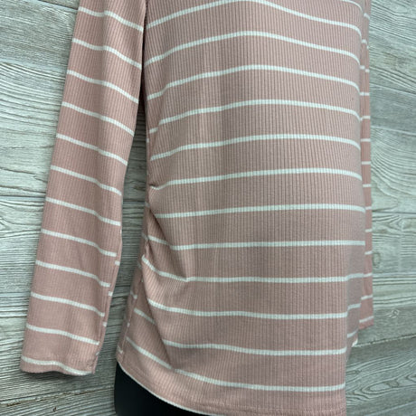 LS Ribbed Ruched Mock Neck Shirt Stripes Large
