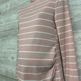 LS Ribbed Ruched Mock Neck Shirt Stripes Large
