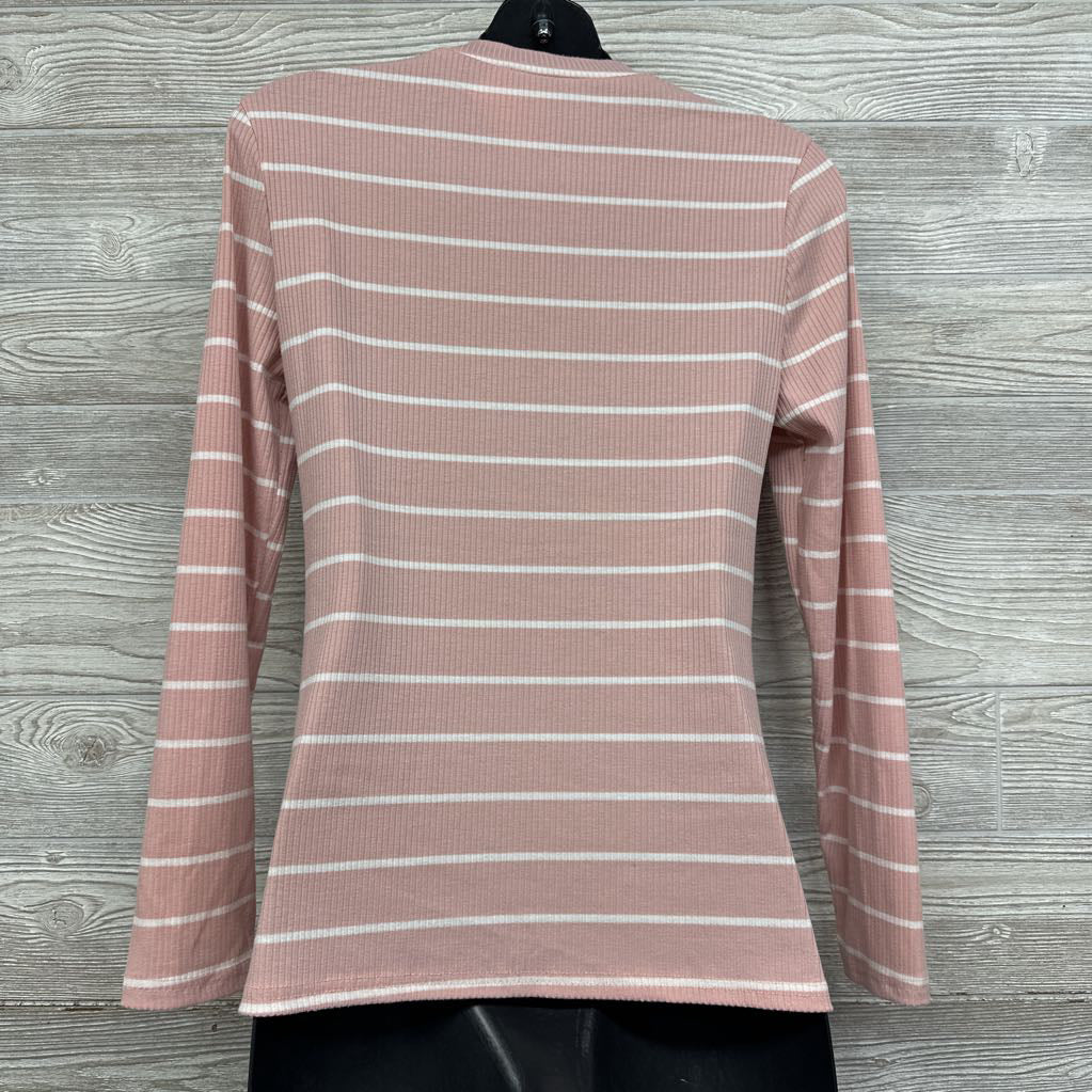 LS Ribbed Ruched Mock Neck Shirt Stripes Large