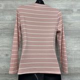 LS Ribbed Ruched Mock Neck Shirt Stripes Large