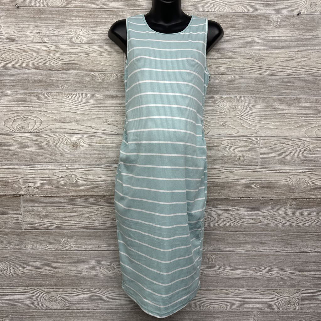 Ribbed Ruched Tank Dress Stripes Large
