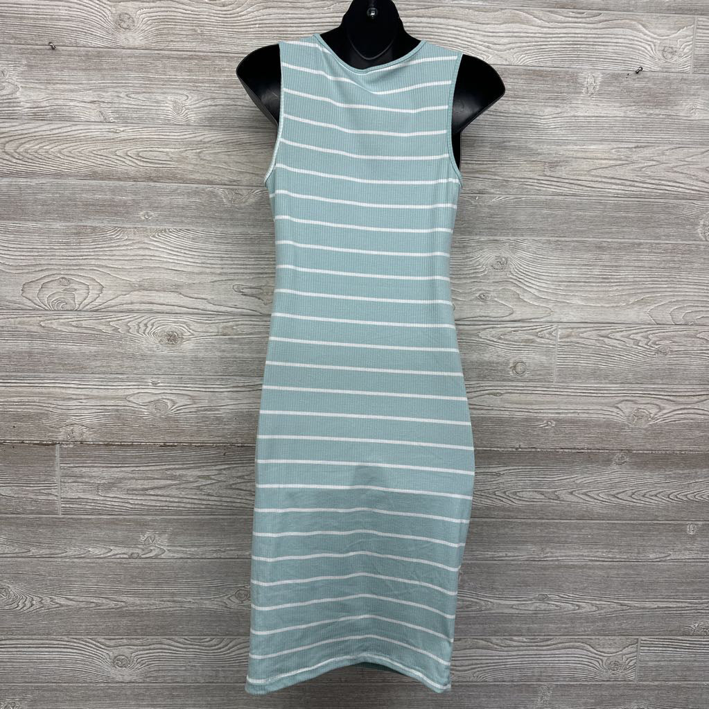 Ribbed Ruched Tank Dress Stripes Large