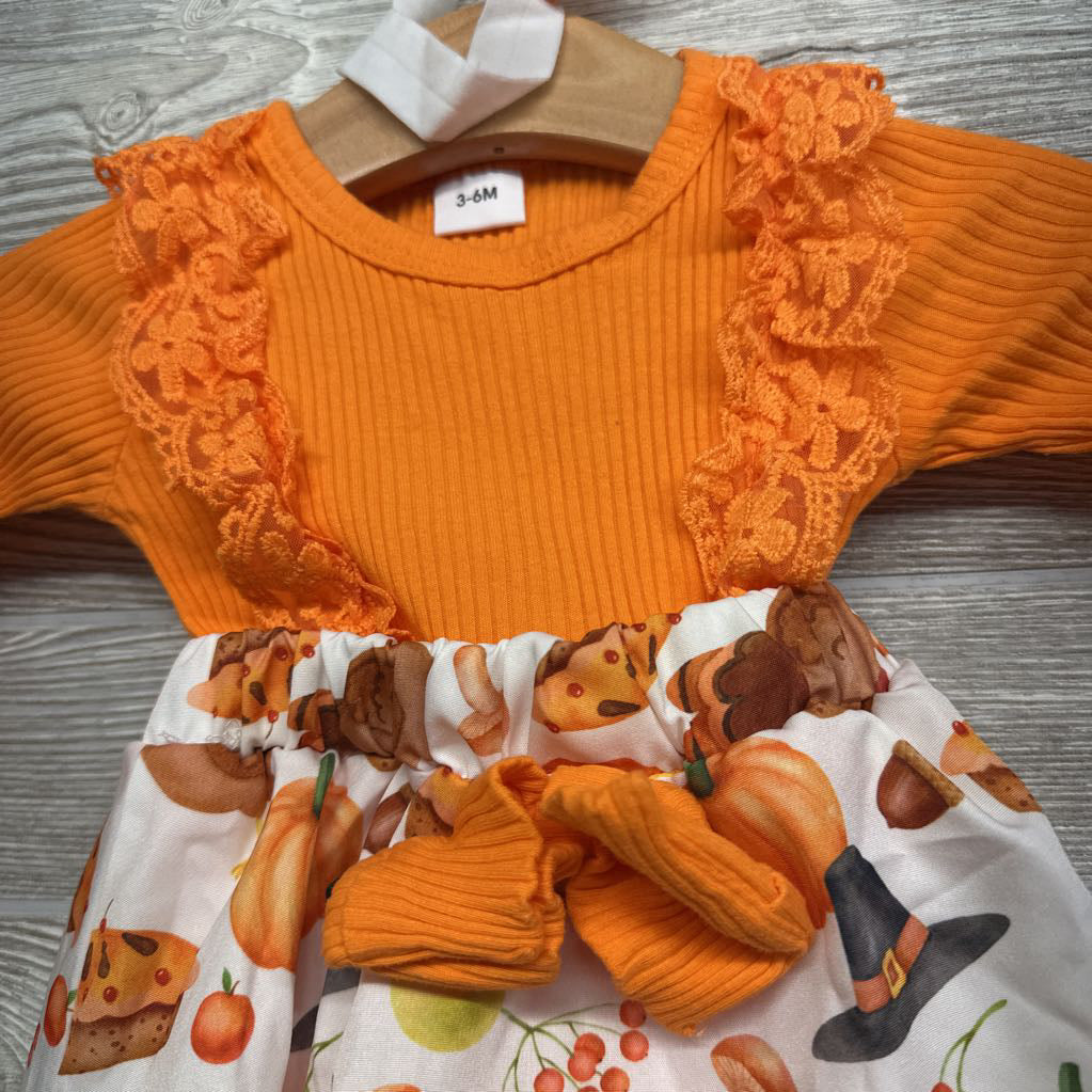LS Ribbed Dress Pumpkins Pies & Headwrap 0-3M