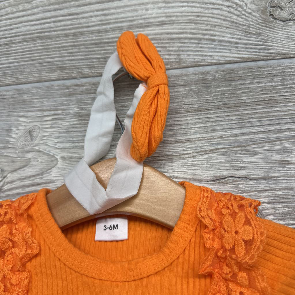 LS Ribbed Dress Pumpkins Pies & Headwrap 0-3M