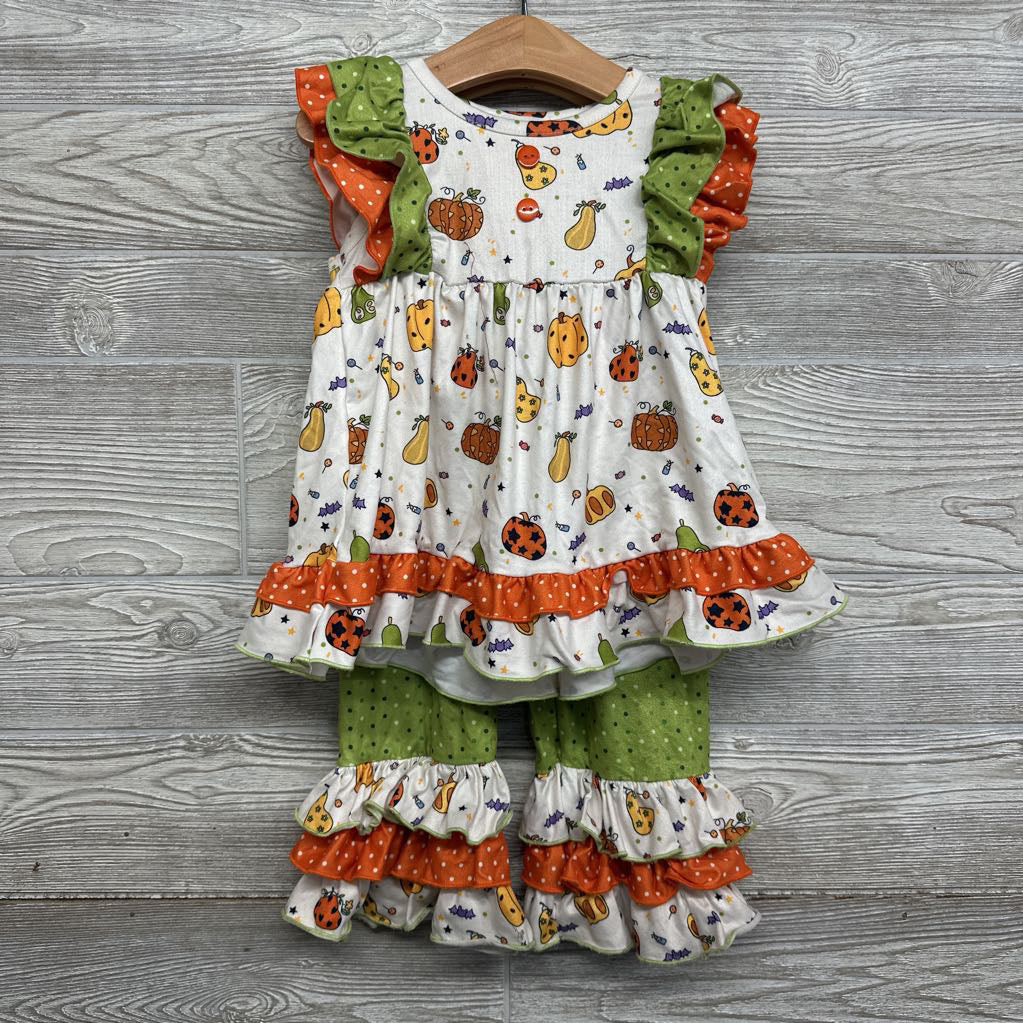 Flutter Sleeve Tunic & Ruffle Pants Pumpkins Candy 3T