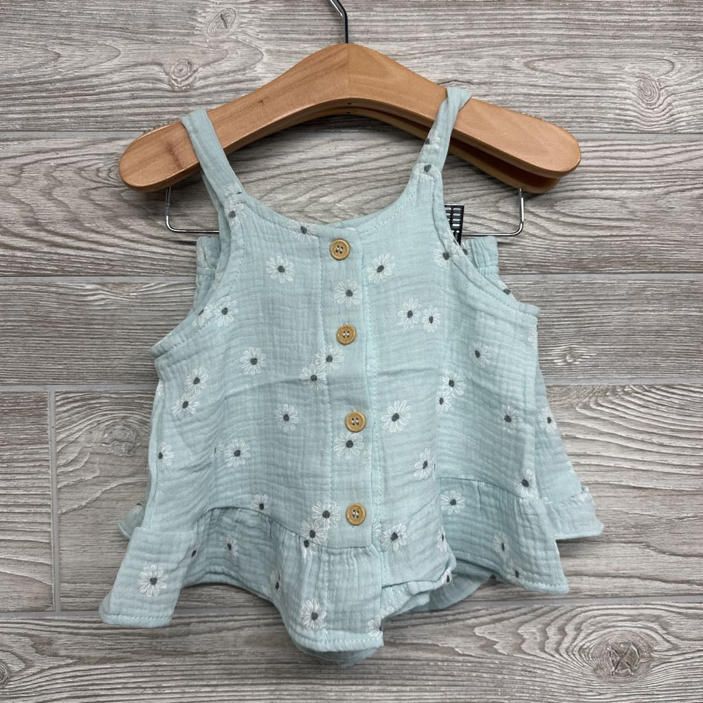 Gauze Button Up Tank Top & Ruffle Trim Shorts Flowers 3T