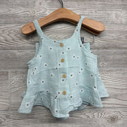 Gauze Button Up Tank Top & Ruffle Trim Shorts Flowers 3T