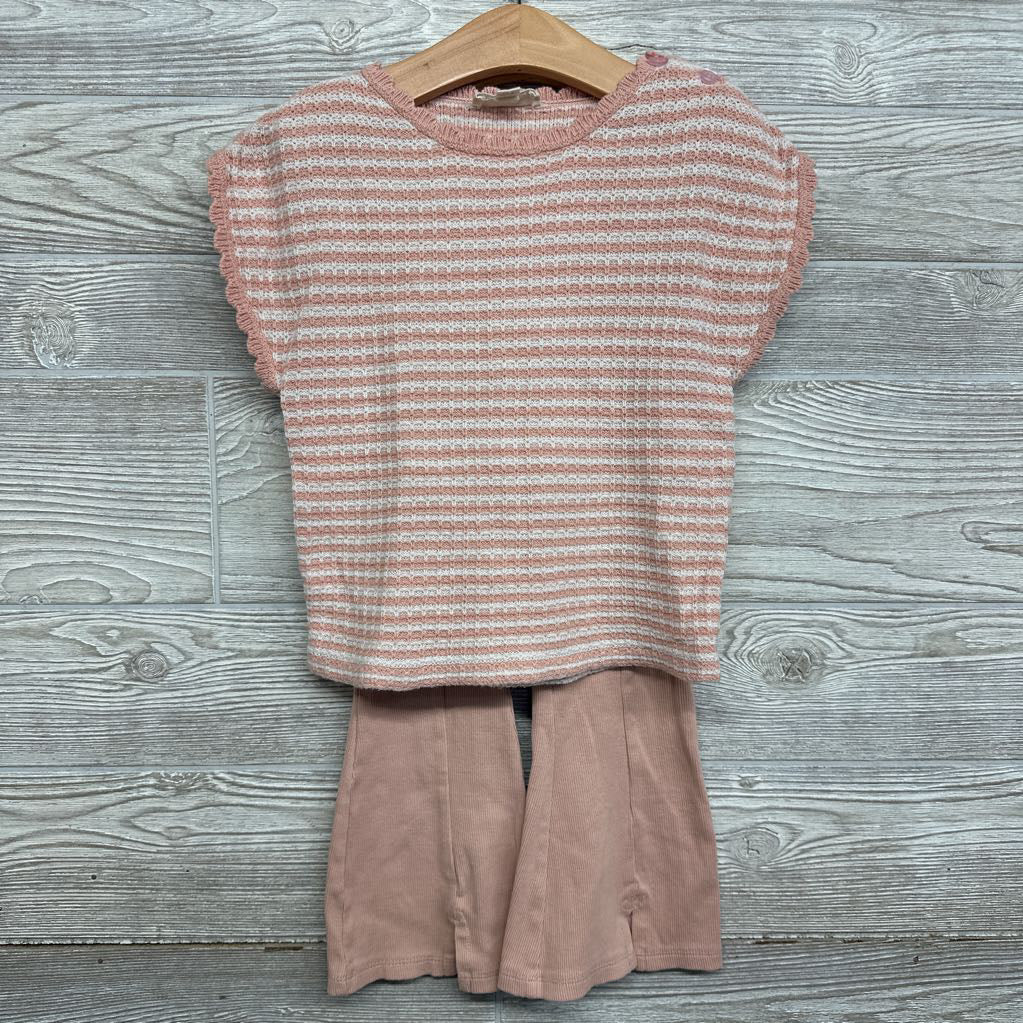 Knit Shirt Stripes & Flare Pants Slit Hem 4