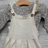 Knit Skirtall & LS Shirt Flowers Lettuce Trim 12M