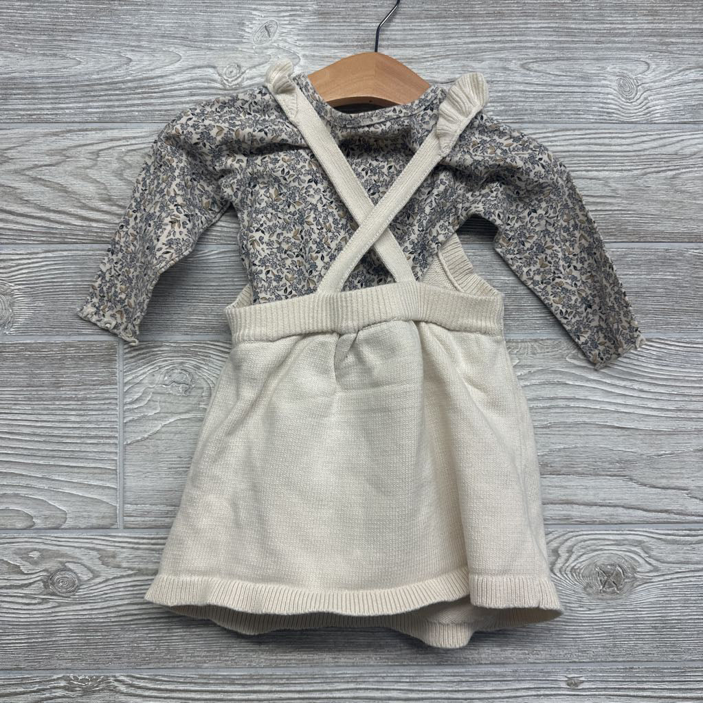 Knit Skirtall & LS Shirt Flowers Lettuce Trim 12M