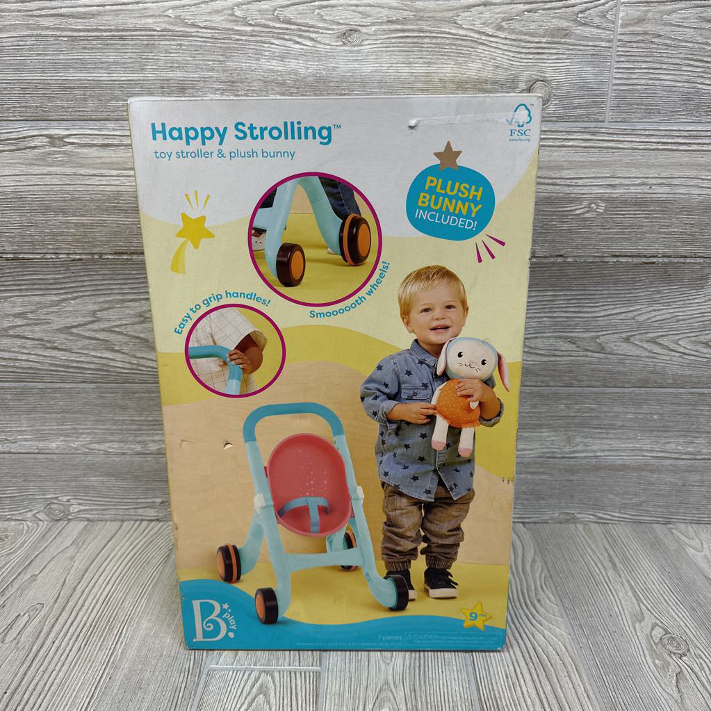 NEW Happy Strolling Stroller & Plush Bunny