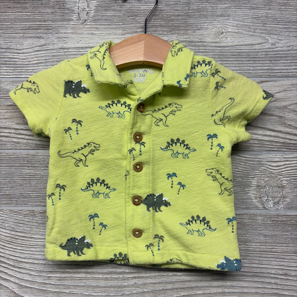 Button Up SS Shirt Dinosaurs 0-3M