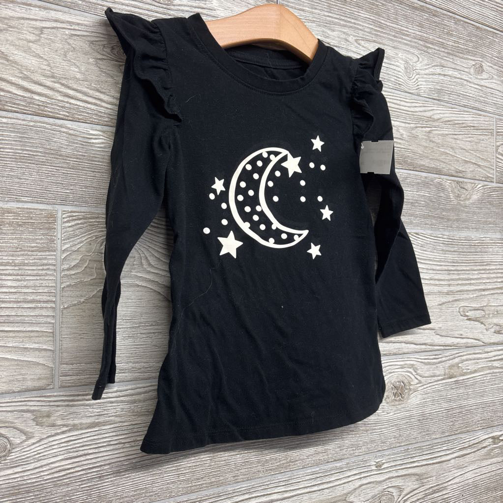 LS Shirt Ruffle Shoulder Moon, Stars 4t