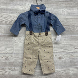 Chambray Button Up Shirt, Suspender Pants & Tie 6M