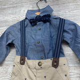 Chambray Button Up Shirt, Suspender Pants & Tie 6M