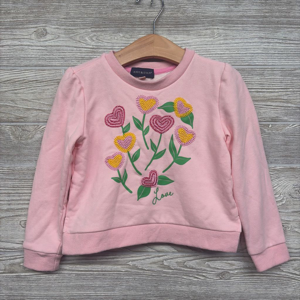 Crewneck Heart Flowers 3t