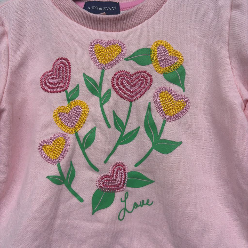 Crewneck Heart Flowers 3t