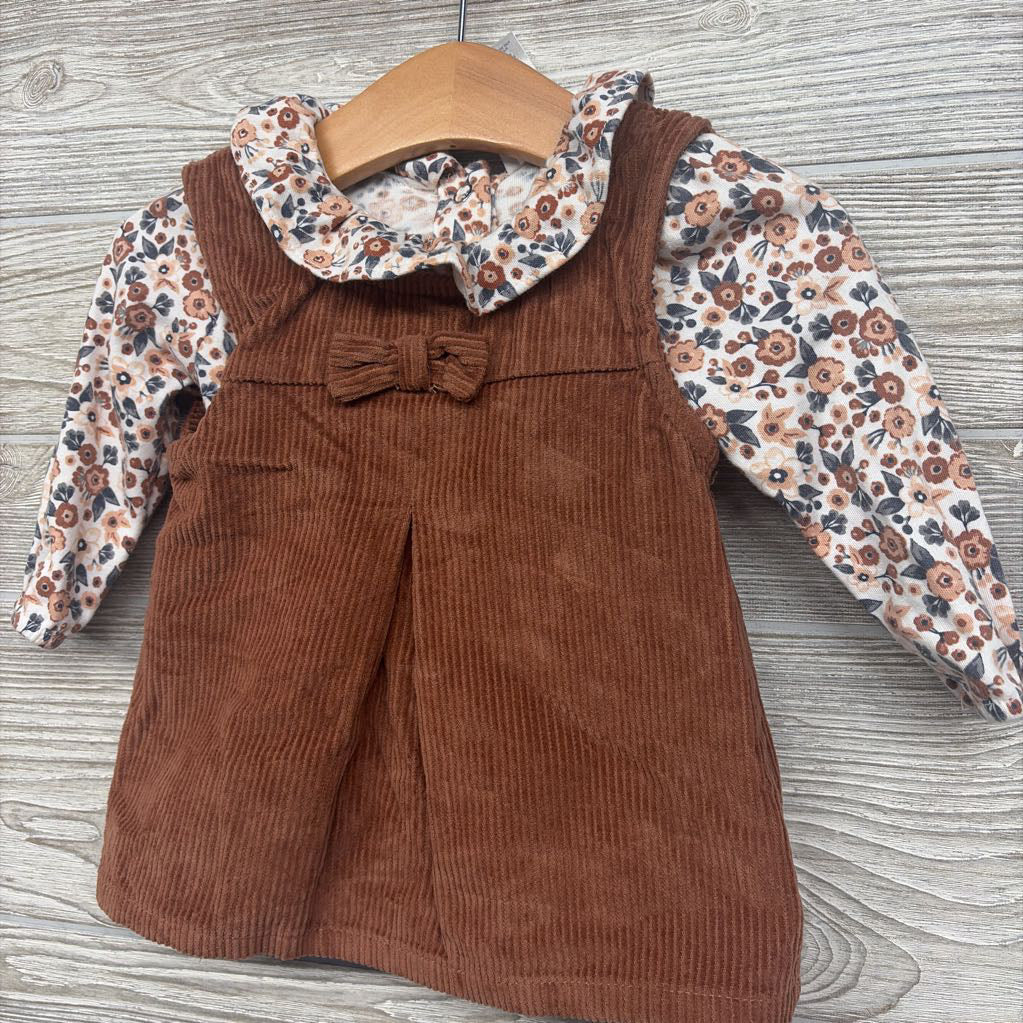 Corduroy Jumper & LS Bodysuit Flowers 6-9M