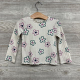 Ribbed Lettuce Trim Mock Neck Shirt Flowers 2t