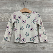 Ribbed Lettuce Trim Mock Neck Shirt Flowers 2t