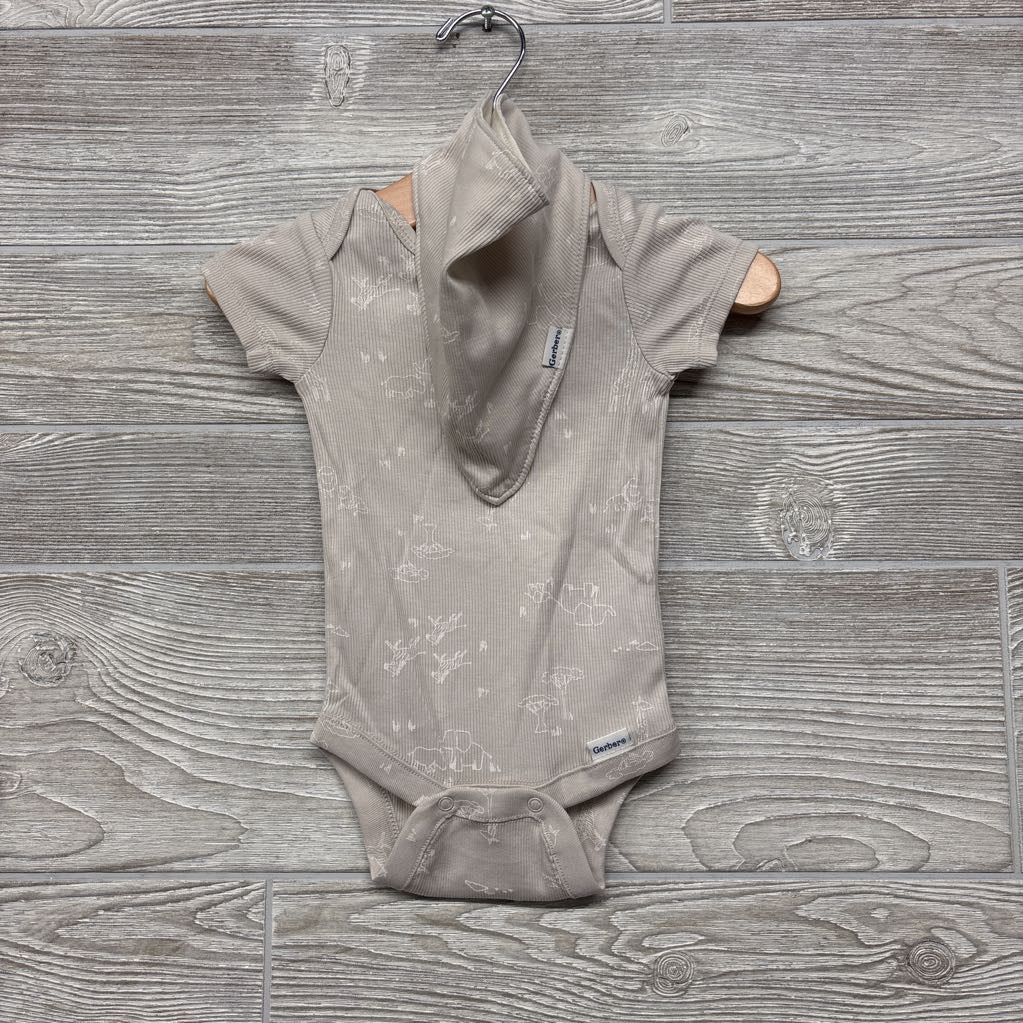 Ribbed Bodysuit, Pants & Bib Animals 3M