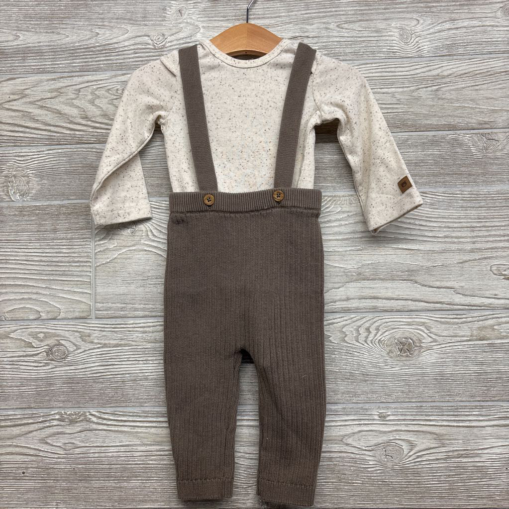 LS Speckle Bodysuit & Knit Suspender Pants 12M