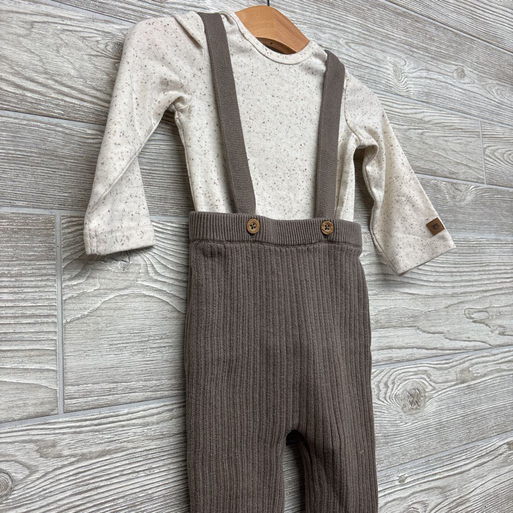 LS Speckle Bodysuit & Knit Suspender Pants 12M
