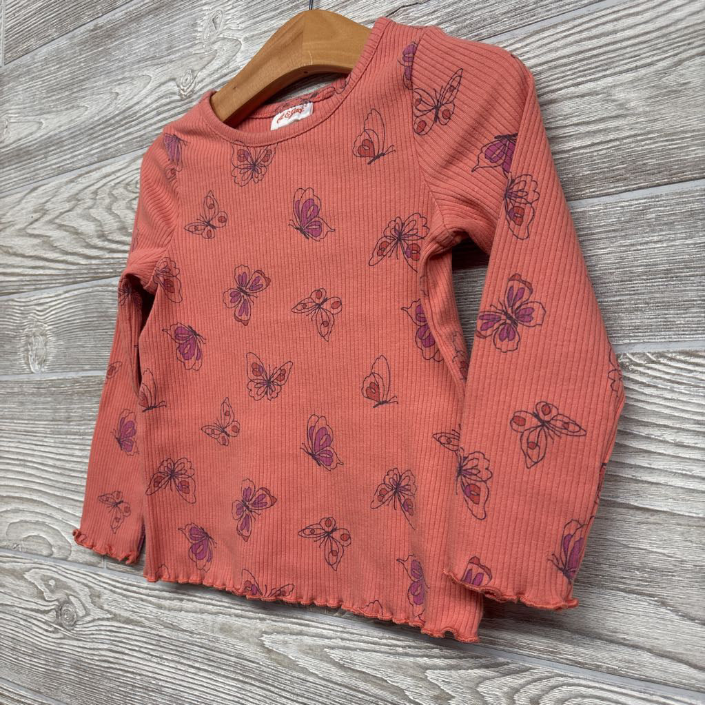 LS Ribbed Shirt Butterflies Lettuce Trim 3T