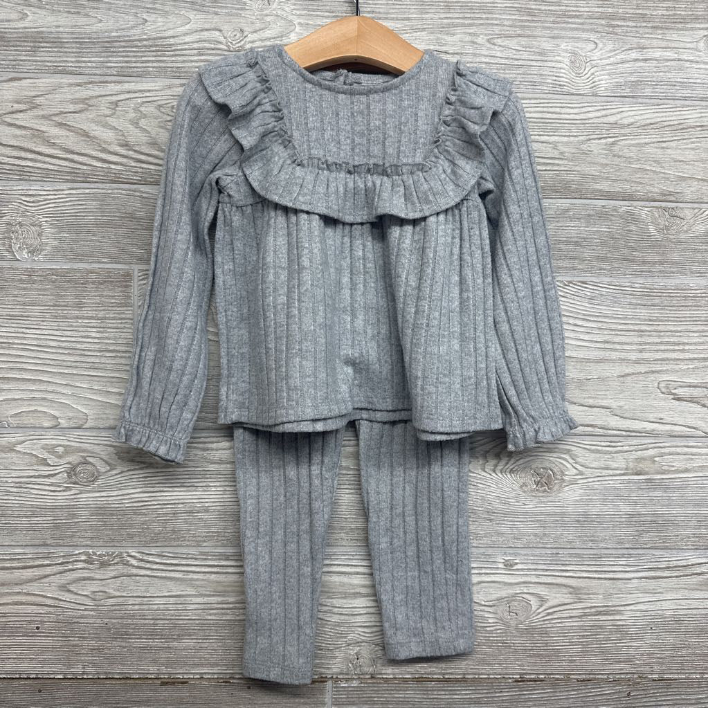 LS Ribbed Hacci Ruffle Shirt & Leggings 3T